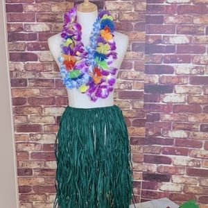Hawaiian Luau Grass Skirt with Floral Lei Set